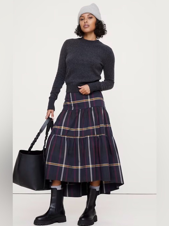 Banana Republic Dresses & Skirts - Banana Republic Plaid Tiered Midi Skirt Dark Academia Preppy Fall Collegiate NEW
